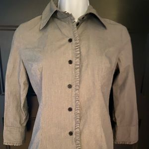 Black, checkered button down with ruffles